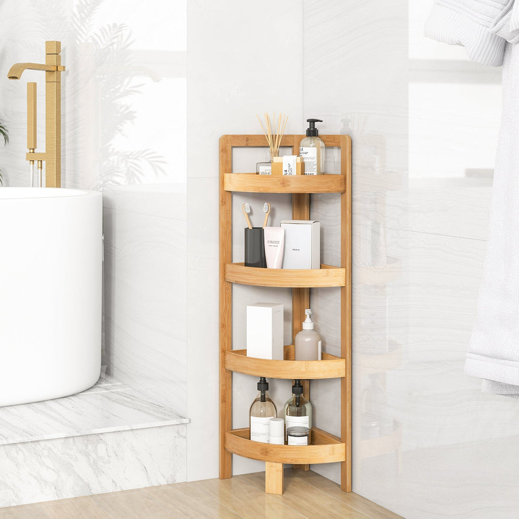 Natural bamboo four tier corner shelf