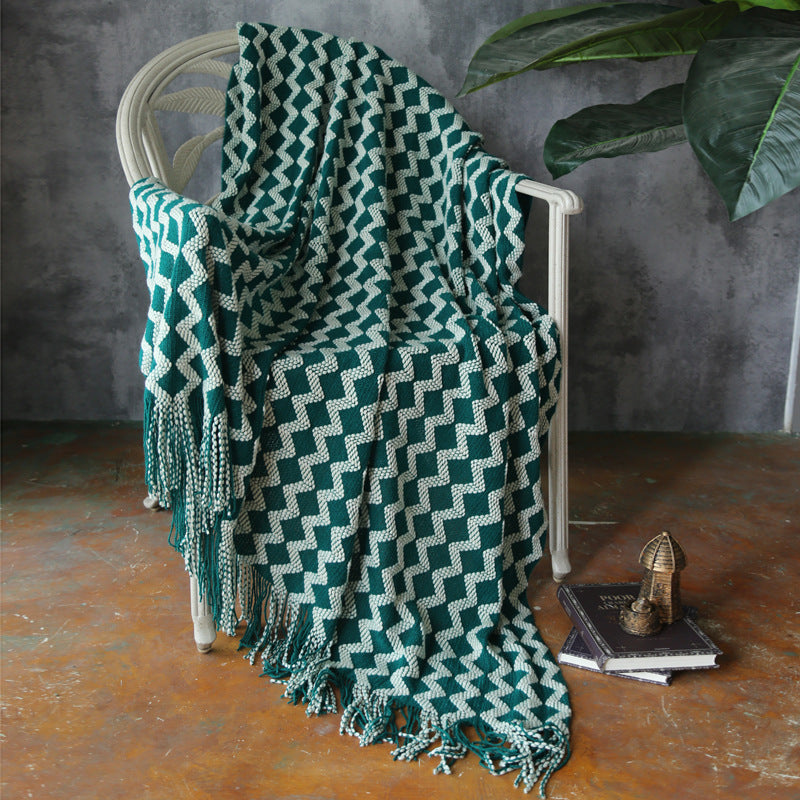 Forest Luxe Chenille Throw Blanket – Geometric Teal & Cream Luxury Home Decor