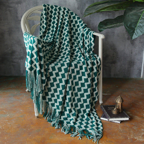Forest Luxe Chenille Throw Blanket – Geometric Teal & Cream Luxury Home Decor
