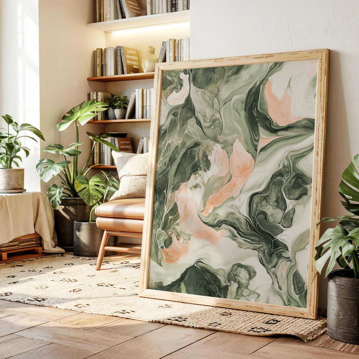 Blush Canyon Luxury Green and Rose Marble Wall Art
