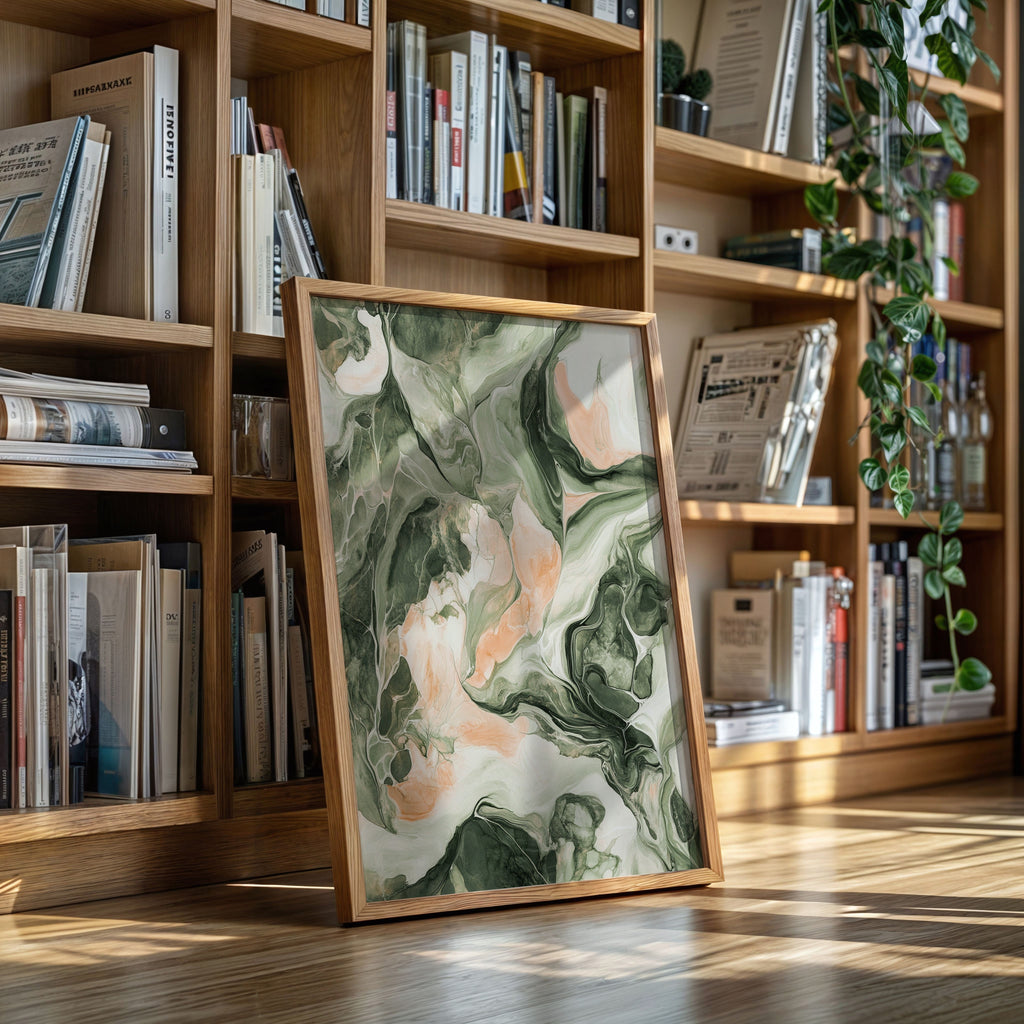 Blush Canyon Luxury Green and Rose Marble Wall Art