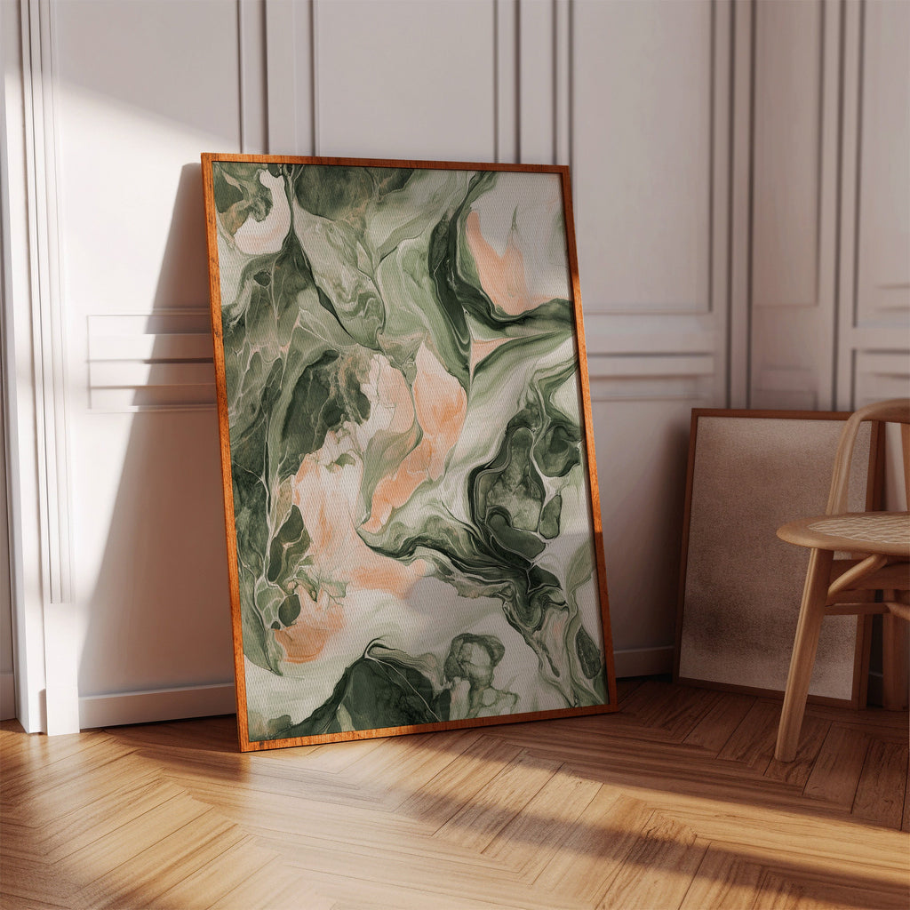 Blush Canyon Luxury Green and Rose Marble Wall Art