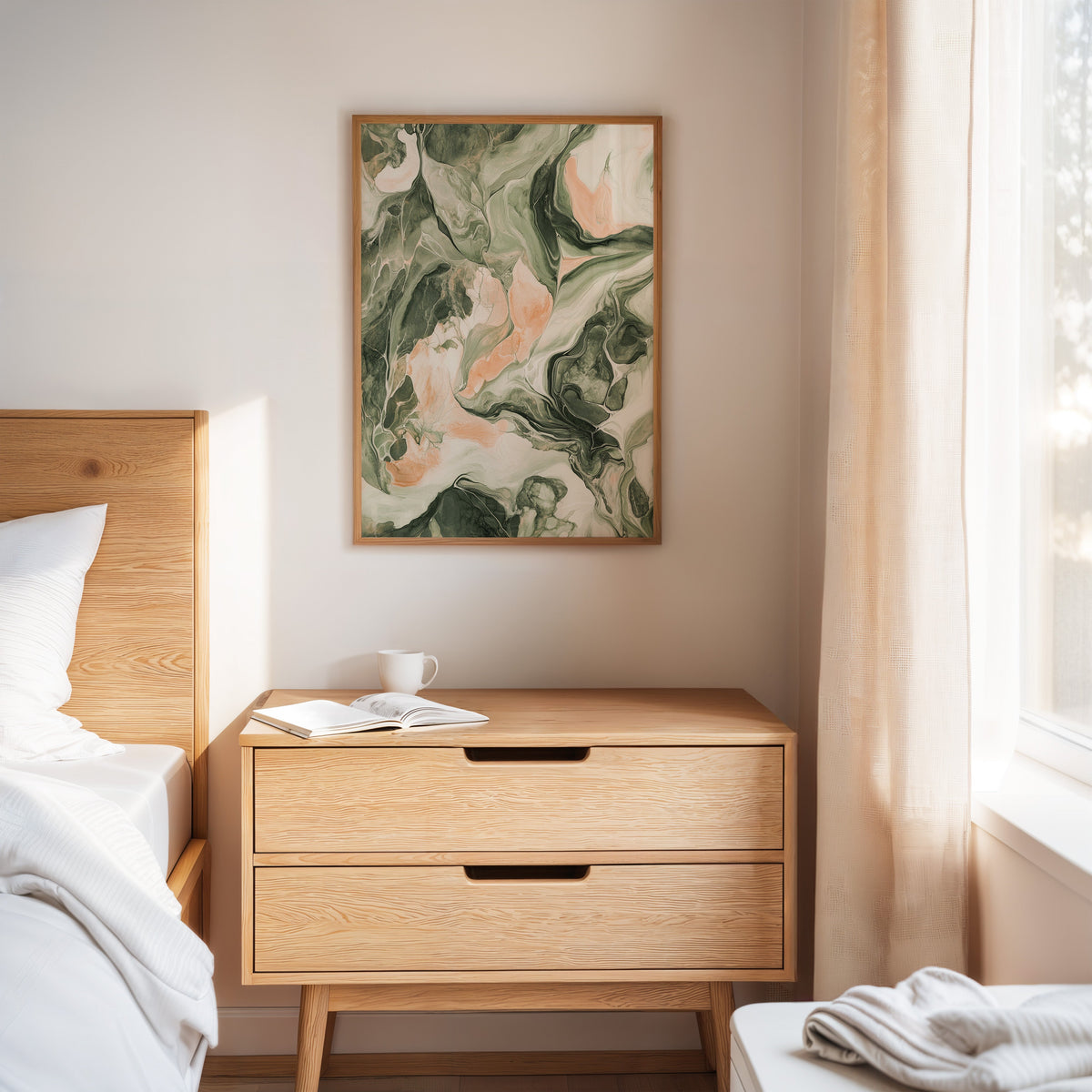 Blush Canyon Luxury Green and Rose Marble Wall Art