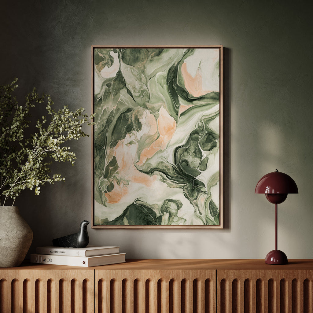 Blush Canyon Luxury Green and Rose Marble Wall Art