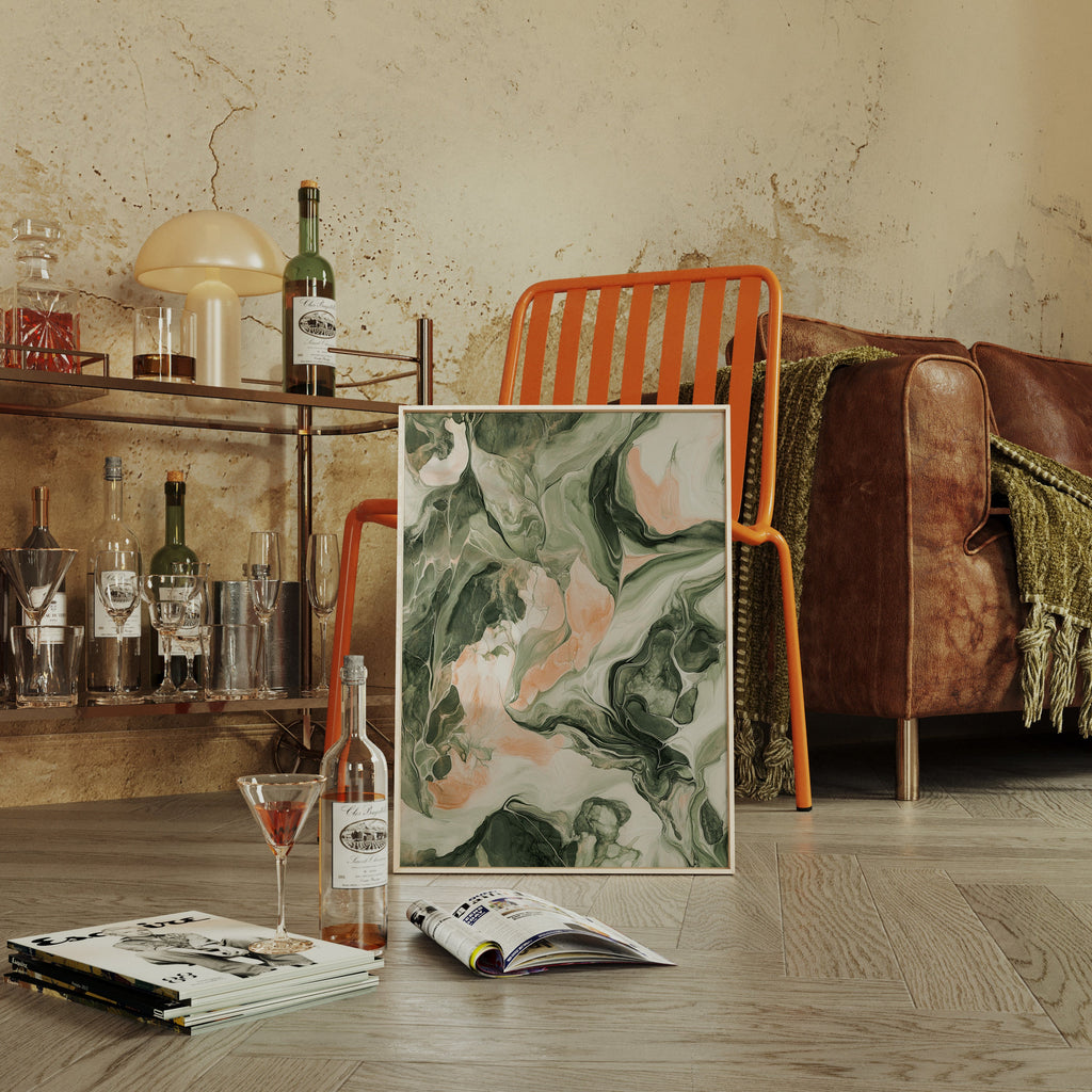Blush Canyon Luxury Green and Rose Marble Wall Art