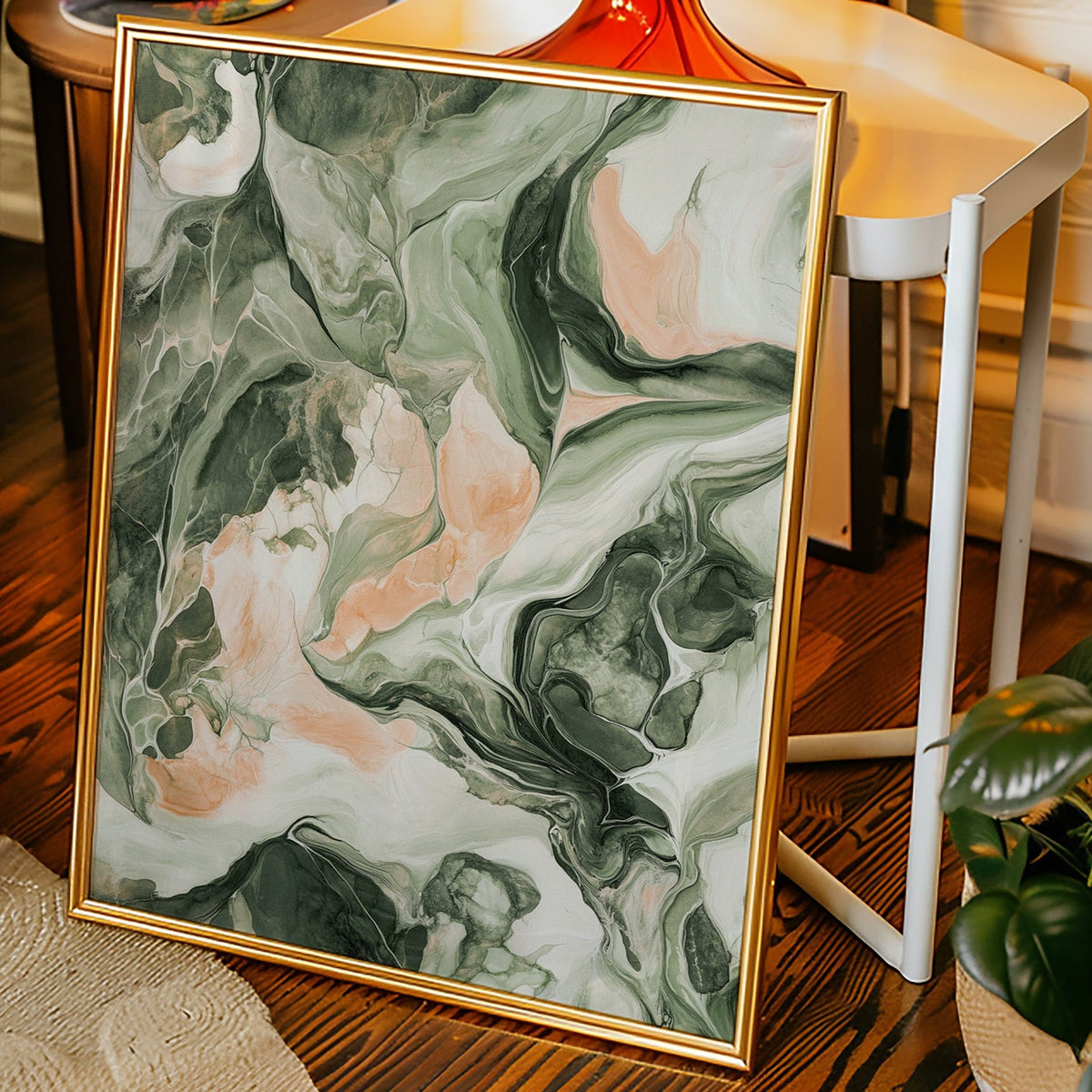 Blush Canyon Luxury Green and Rose Marble Wall Art