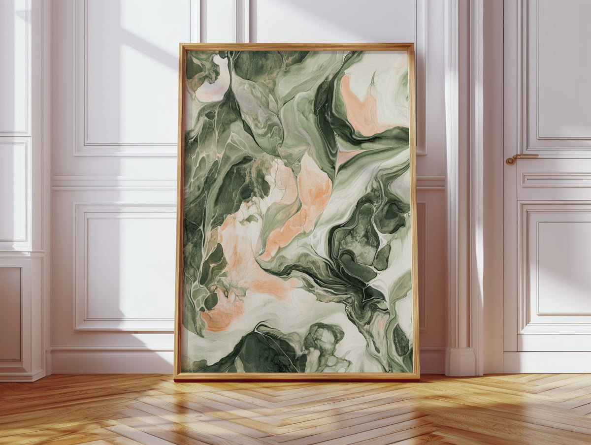 Blush Canyon Luxury Green and Rose Marble Wall Art