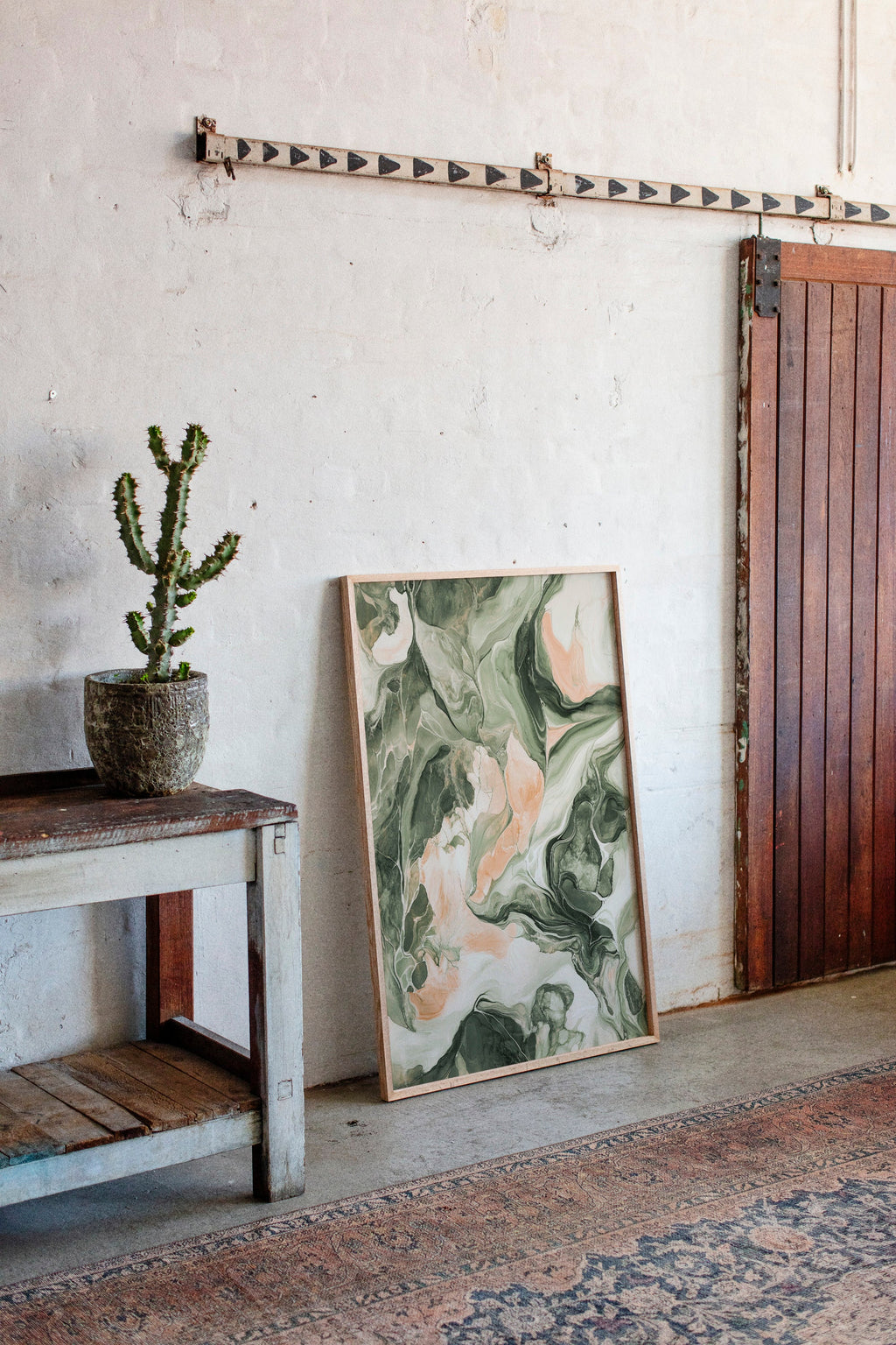 Blush Canyon Luxury Green and Rose Marble Wall Art
