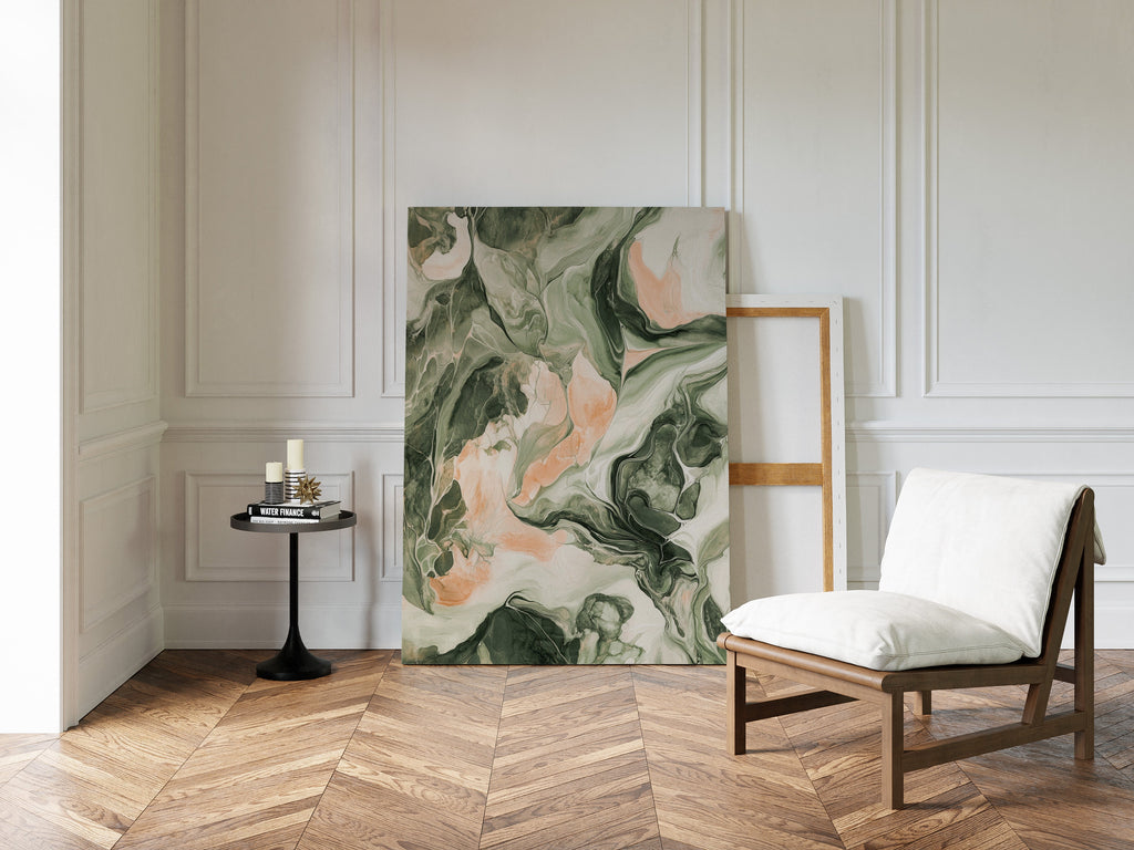 Blush Canyon Luxury Green and Rose Marble Wall Art