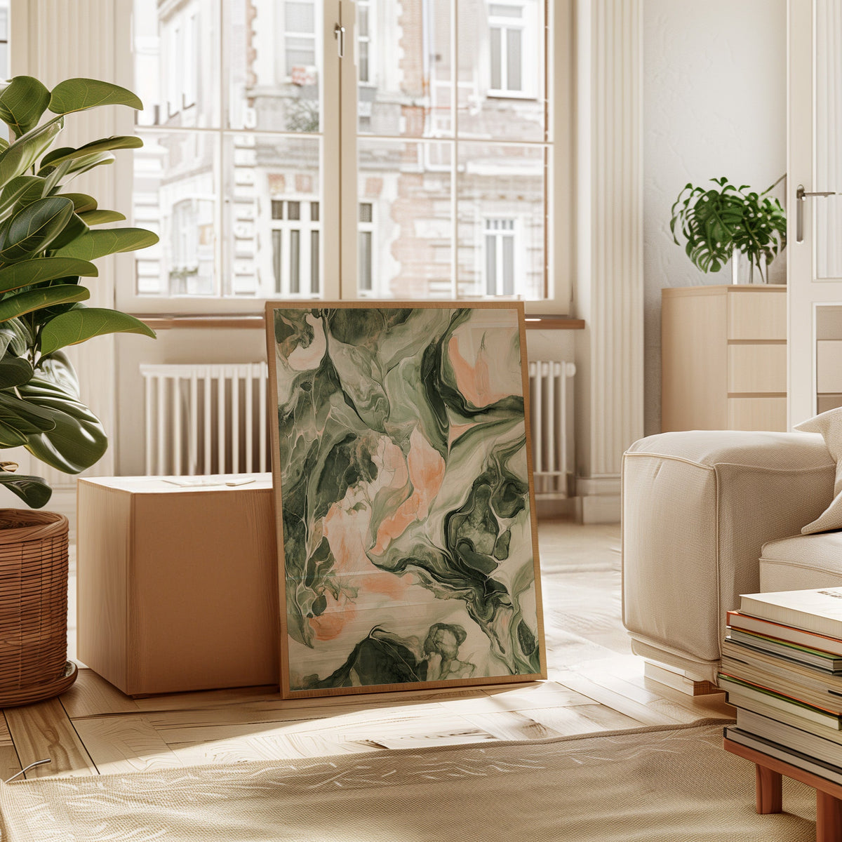 Blush Canyon Luxury Green and Rose Marble Wall Art