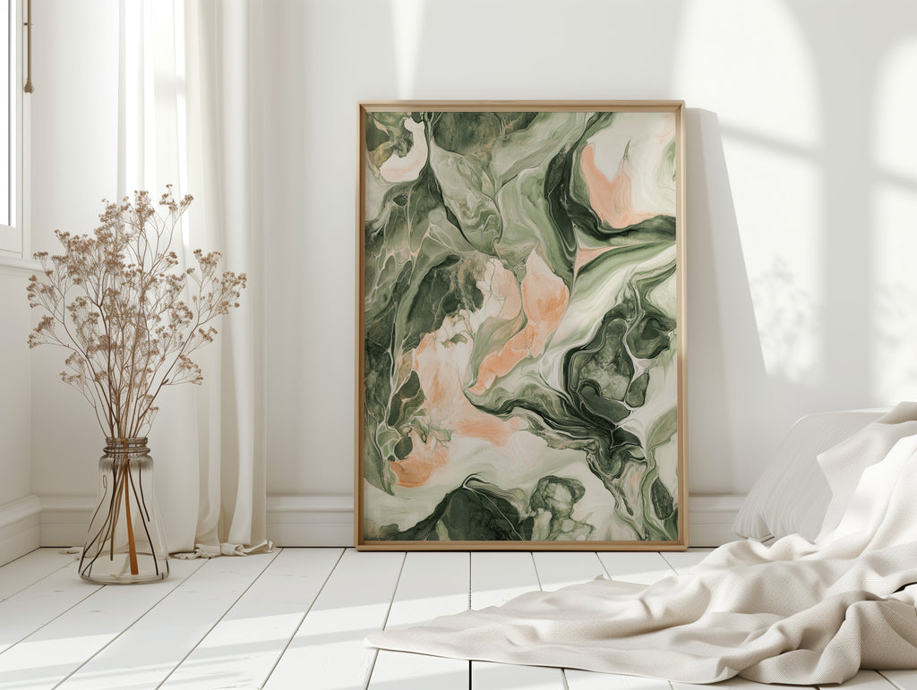 Blush Canyon Luxury Green and Rose Marble Wall Art