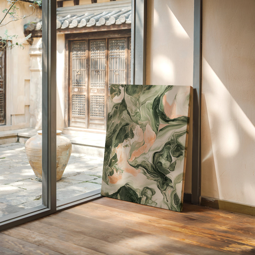 Blush Canyon Luxury Green and Rose Marble Wall Art