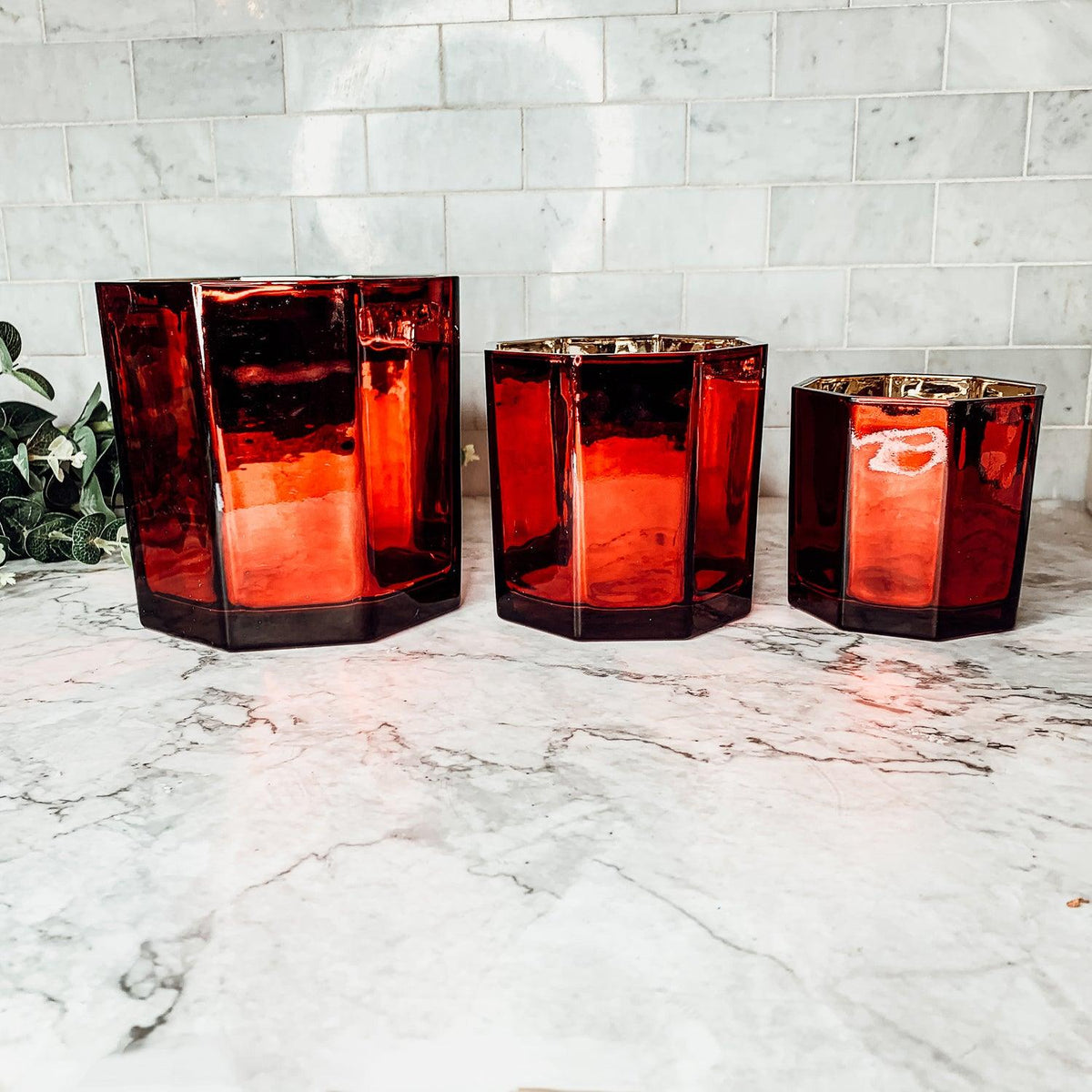 Luxurious Red Candle Vase with Handcrafted Glass Glow