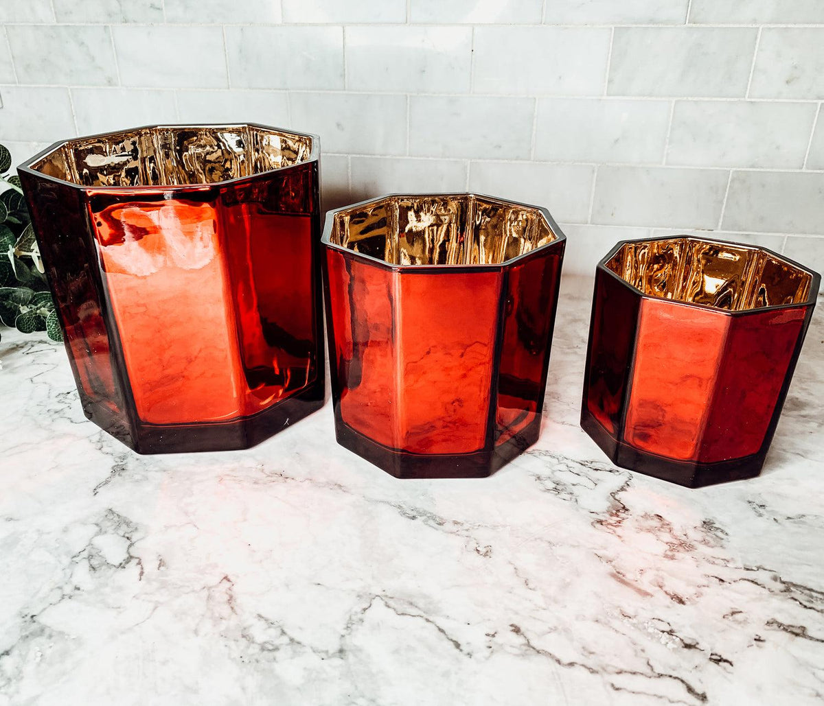 Luxurious Red Candle Vase with Handcrafted Glass Glow