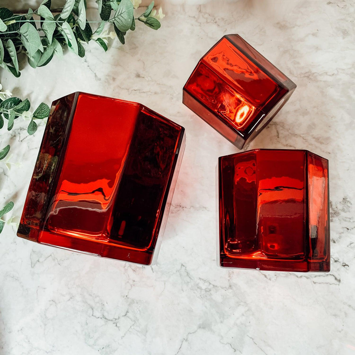 Luxurious Red Candle Vase with Handcrafted Glass Glow