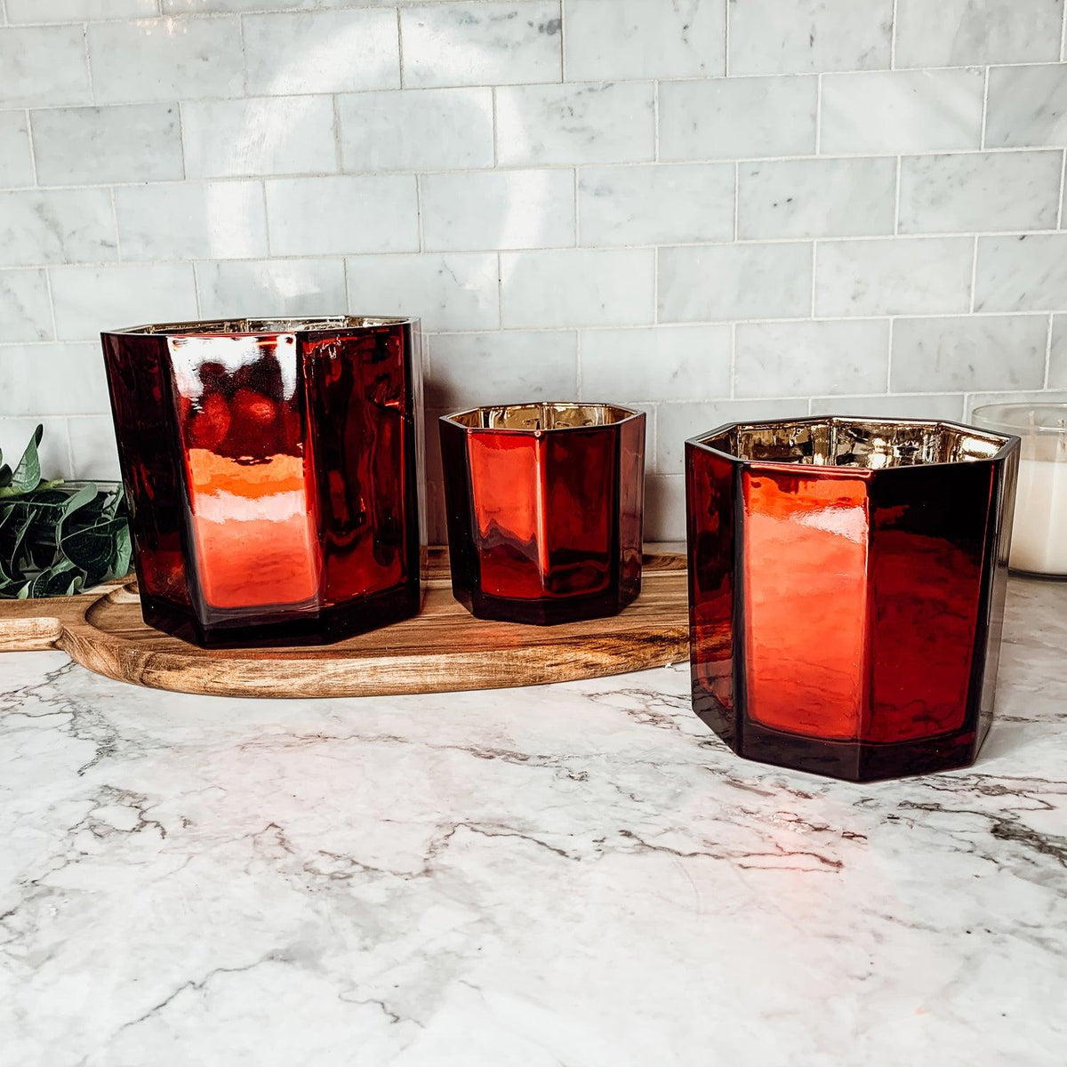 Luxurious Red Candle Vase with Handcrafted Glass Glow
