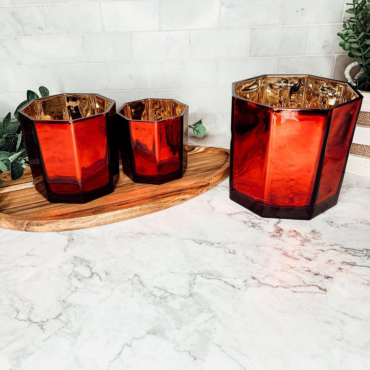 Luxurious Red Candle Vase with Handcrafted Glass Glow