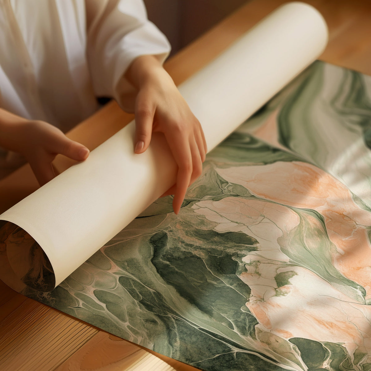 Blush Canyon Luxury Green and Rose Marble Wall Art