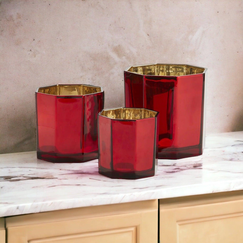 Luxurious Red Candle Vase with Handcrafted Glass Glow