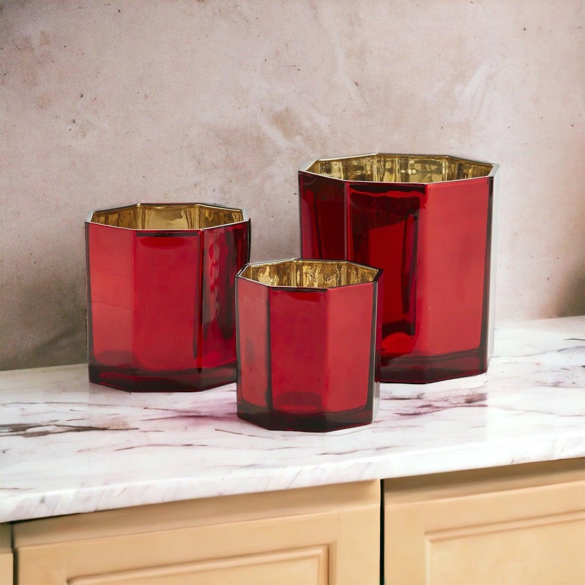 Luxurious Red Candle Vase with Handcrafted Glass Glow