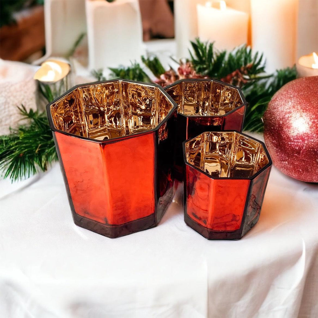 Luxurious Red Candle Vase with Handcrafted Glass Glow