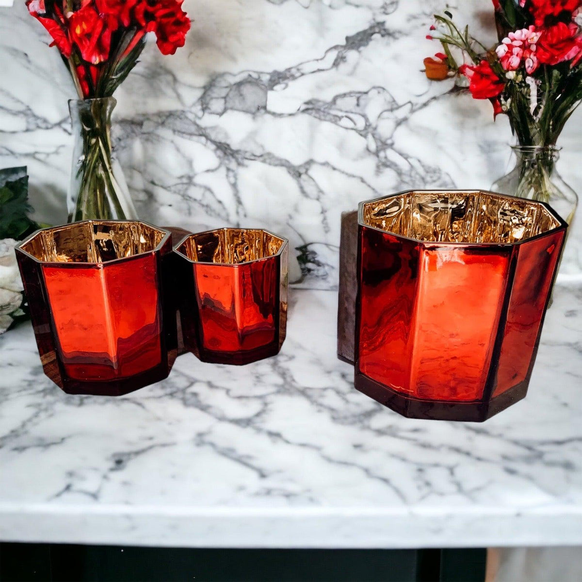 Luxurious Red Candle Vase with Handcrafted Glass Glow
