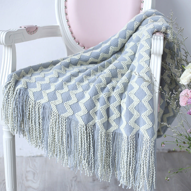 Forest Luxe Chenille Throw Blanket – Geometric Teal & Cream Luxury Home Decor