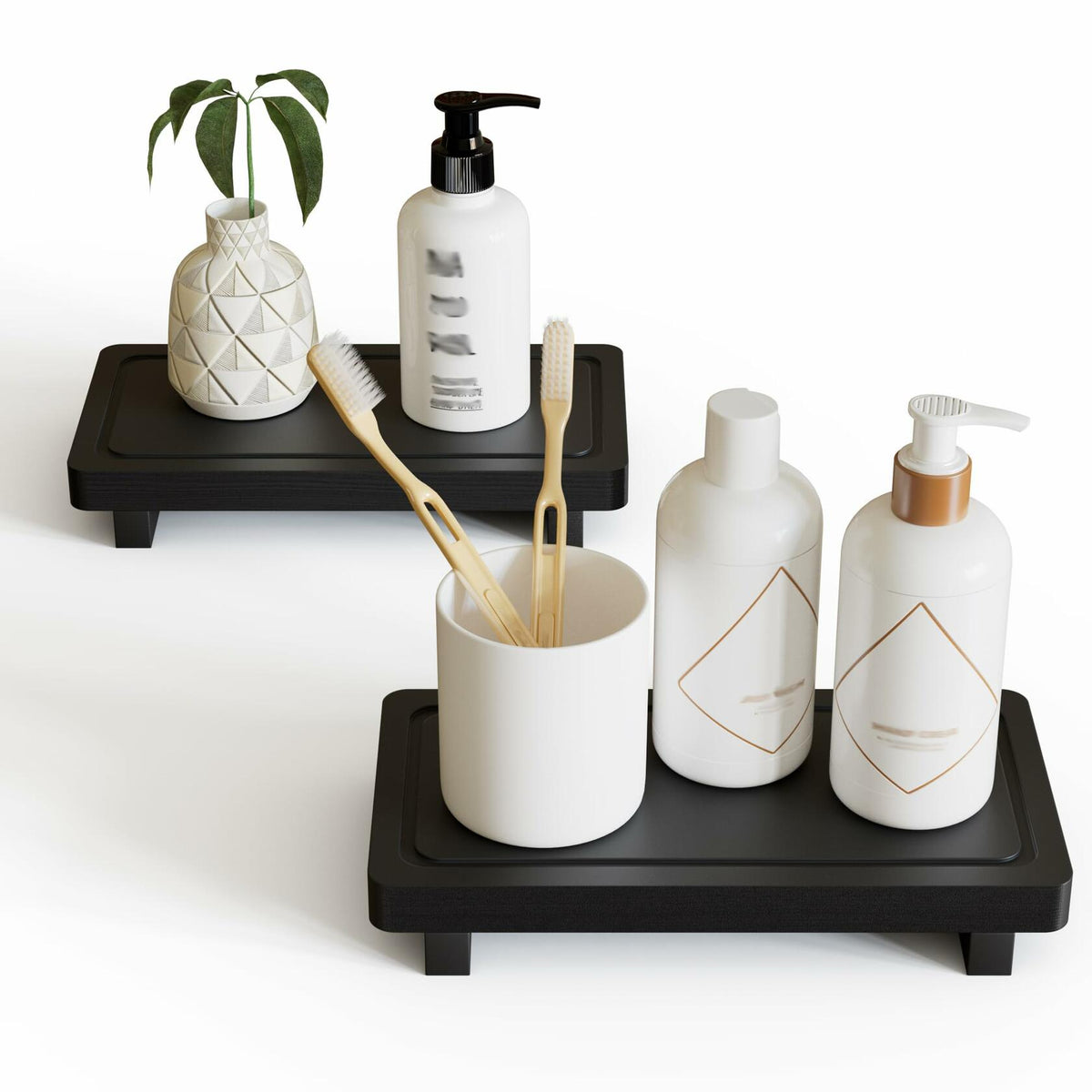 Set of 2 Small Black Wooden Vanity Trays for Counter Décor

