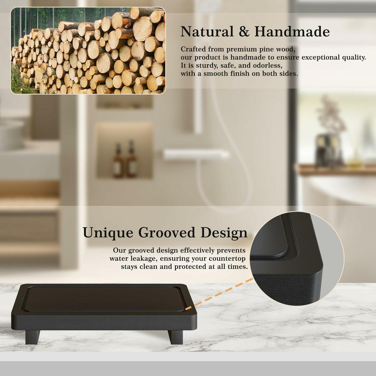 Set of 2 Small Black Wooden Vanity Trays for Counter Décor

